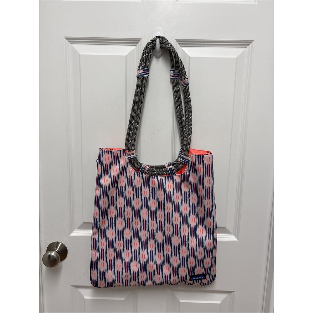 Kavu Shopper Tote Rope Bag Travel Everyday Expandable Zip Around‎ Orange Blue